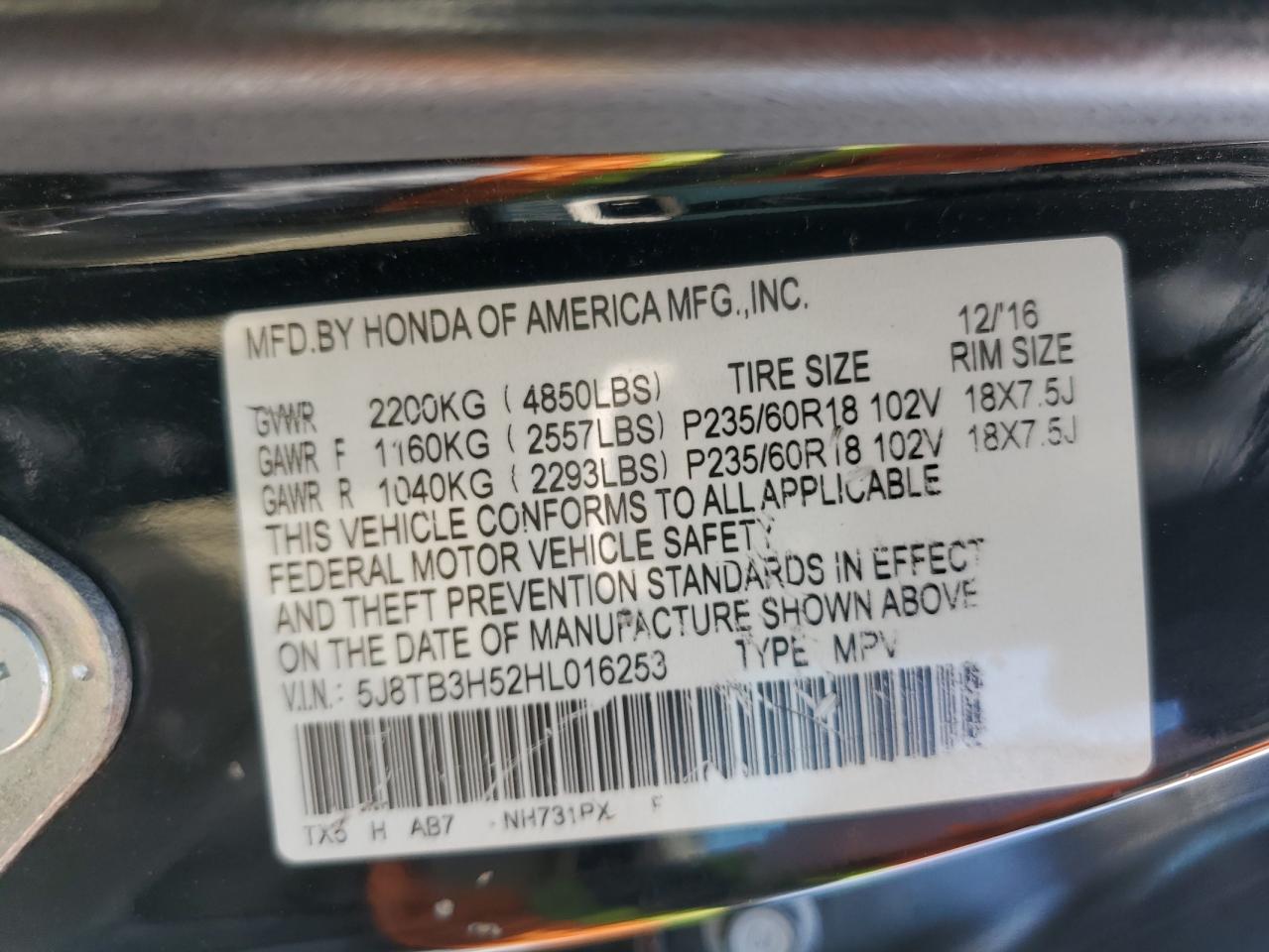 5J8TB3H52HL016253 2017 Acura Rdx Technology