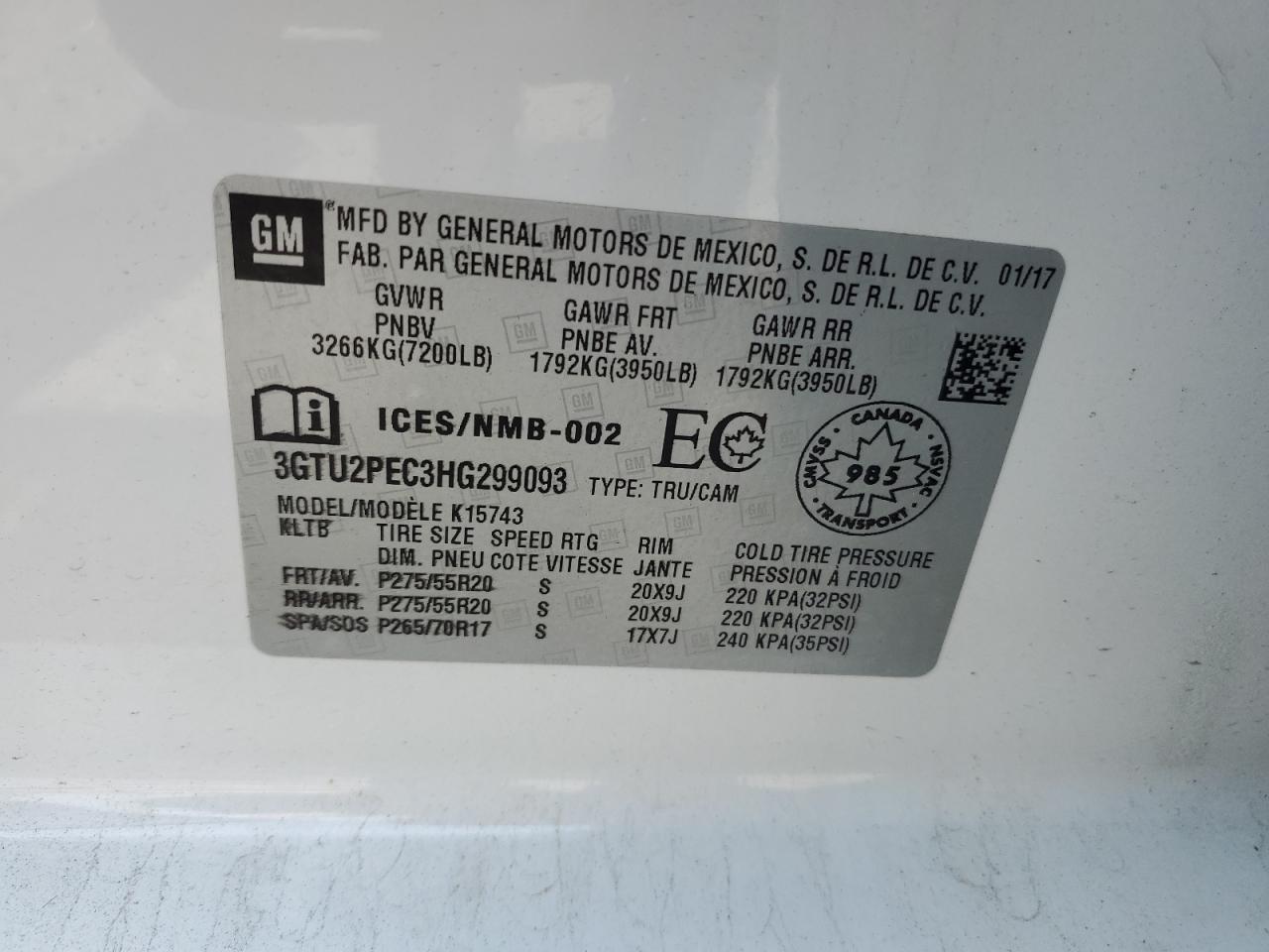 3GTU2PEC3HG299093 2017 GMC Sierra K1500 Denali