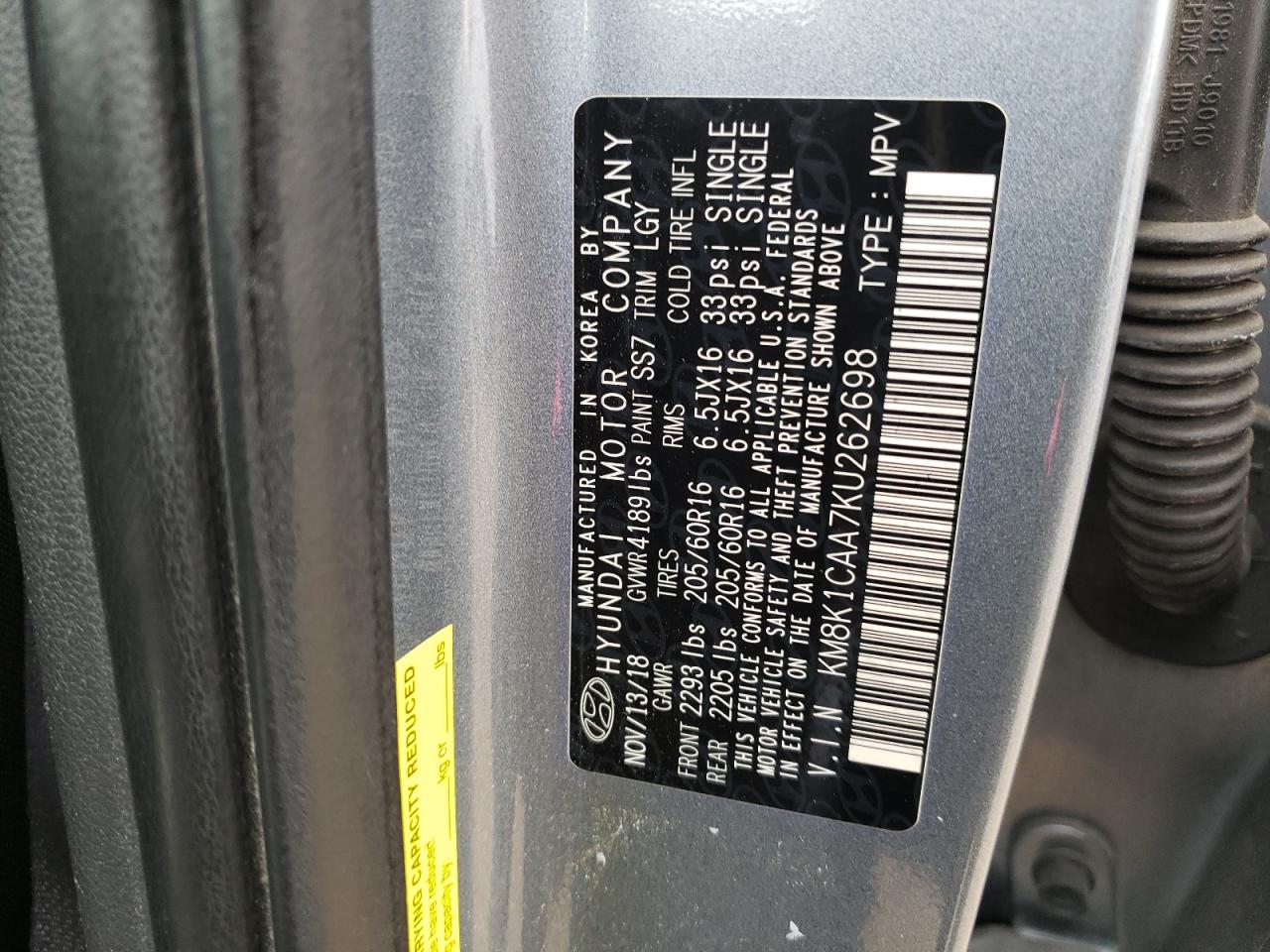 KM8K1CAA7KU262698 2019 Hyundai Kona Se