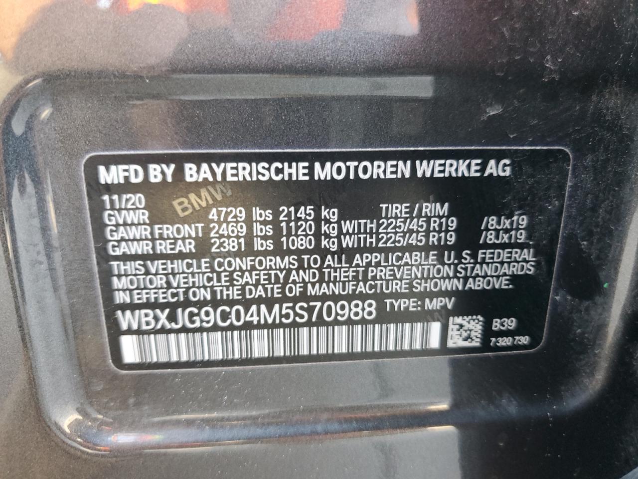 WBXJG9C04M5S70988 2021 BMW X1 xDrive28I