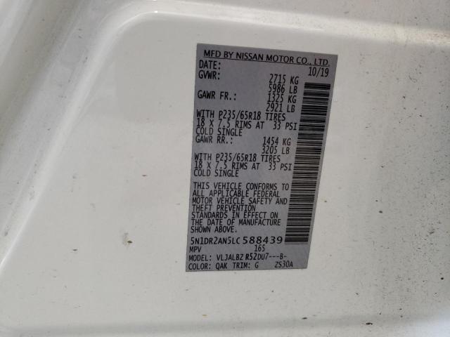 2020 Nissan Pathfinder S VIN: 5N1DR2AN5LC588439 Lot: 60156814