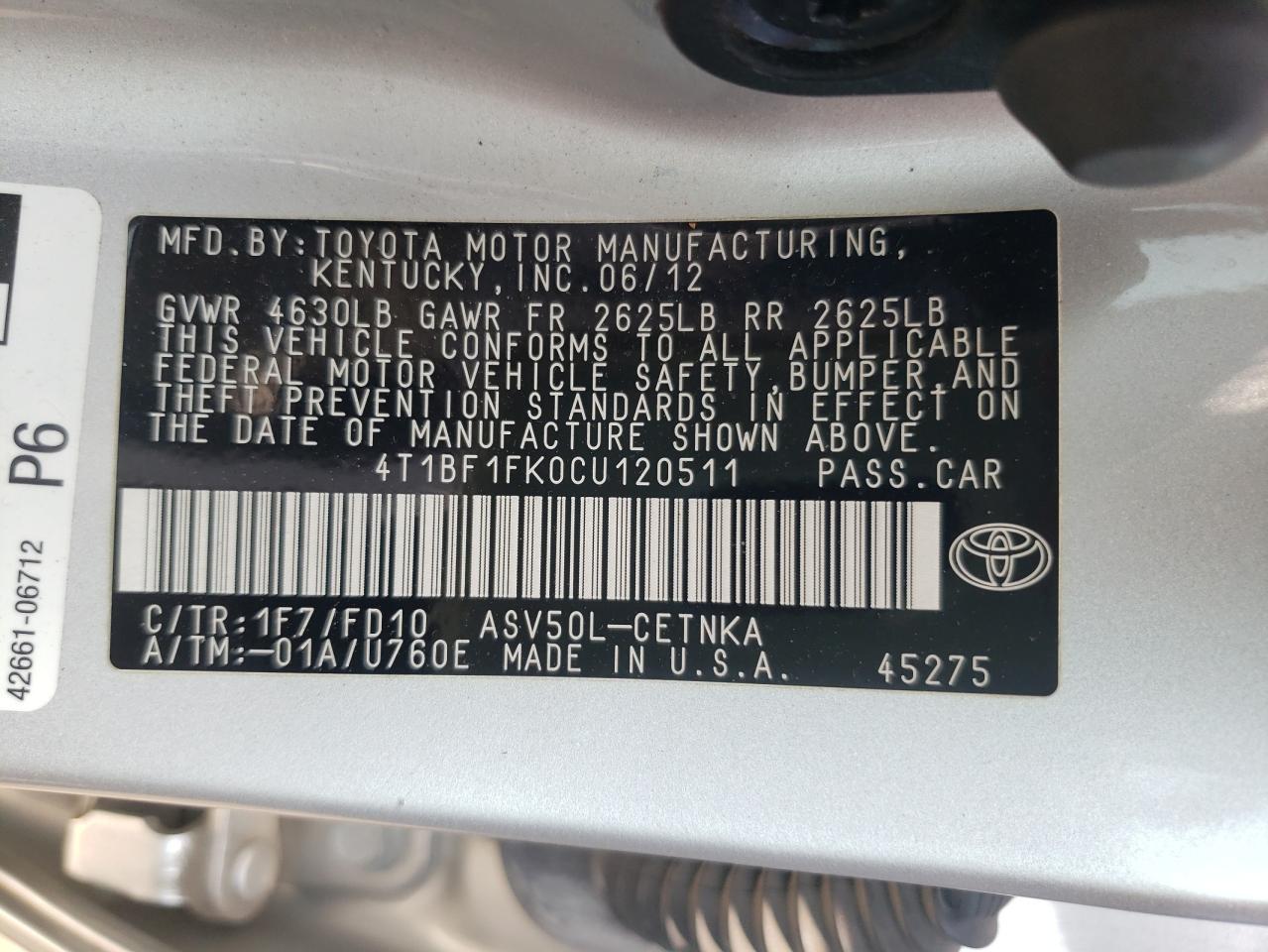 4T1BF1FK0CU120511 2012 Toyota Camry Base