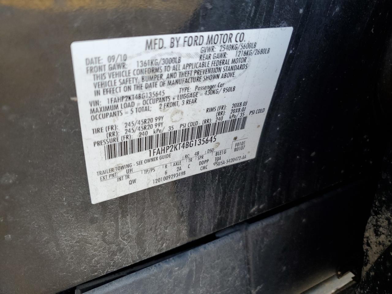 1FAHP2KT4BG135645 2011 Ford Taurus Sho