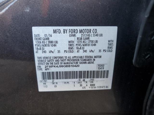 2016 Ford Edge Sel VIN: 2FMPK4J99GBB10420 Lot: 59595364