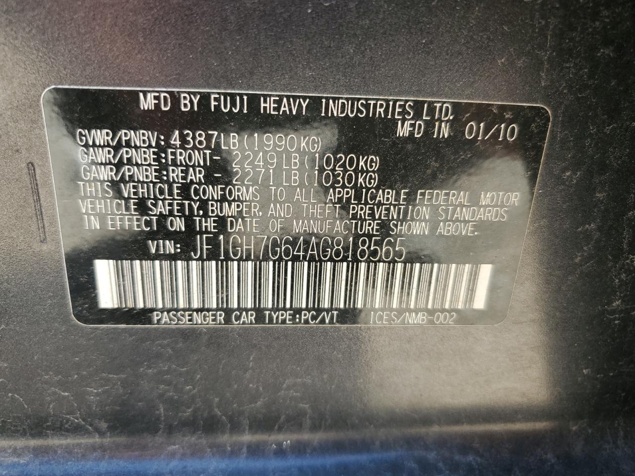 JF1GH7G64AG818565 2010 Subaru Impreza Wrx Limited