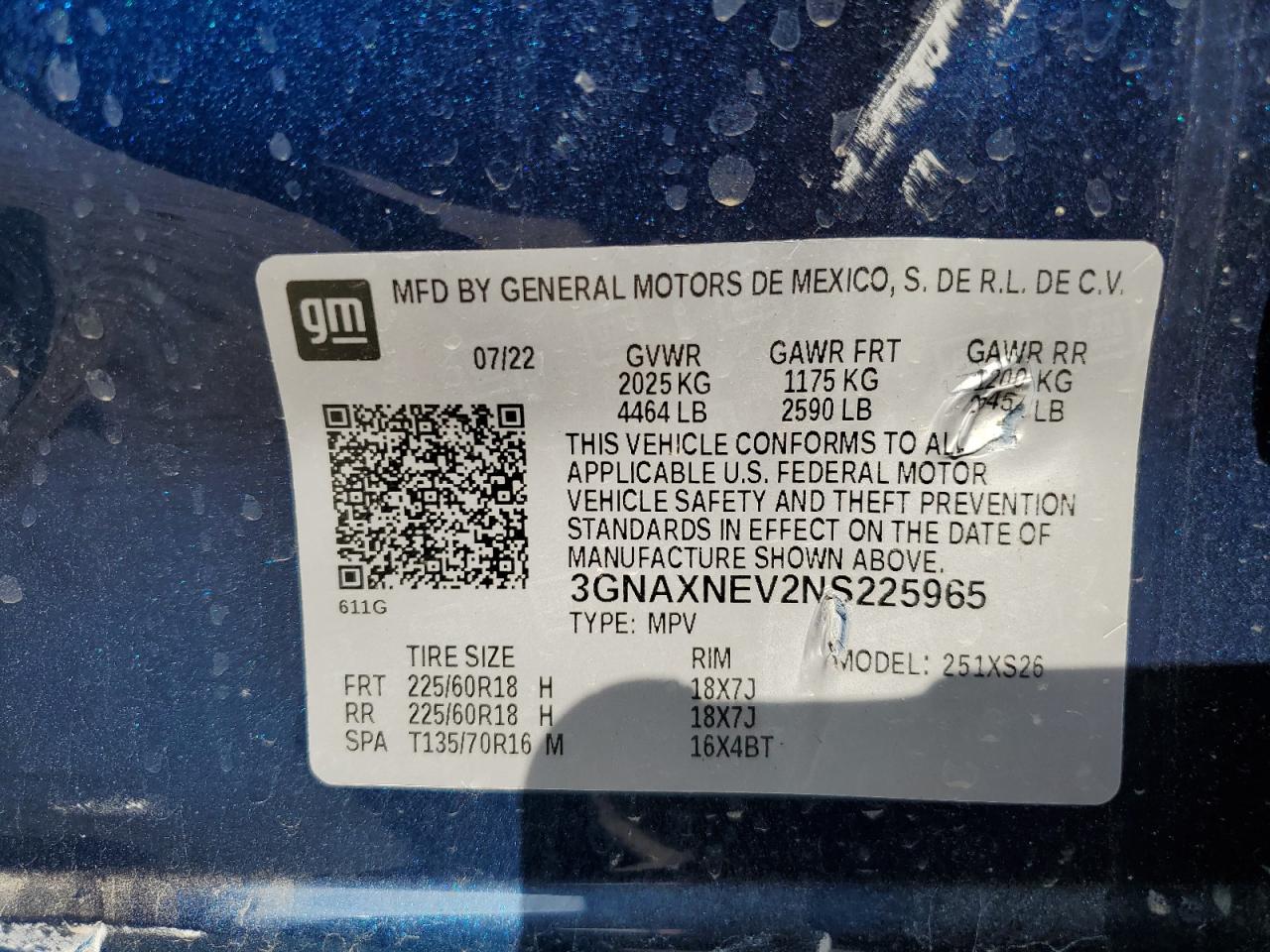 3GNAXNEV2NS225965 CHEVROLET EQUINOX 2022