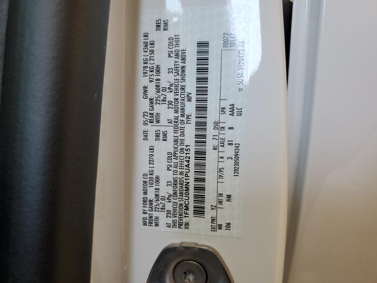 1FMCU0MN1PUA42151 FORD ESCAPE ST 2023