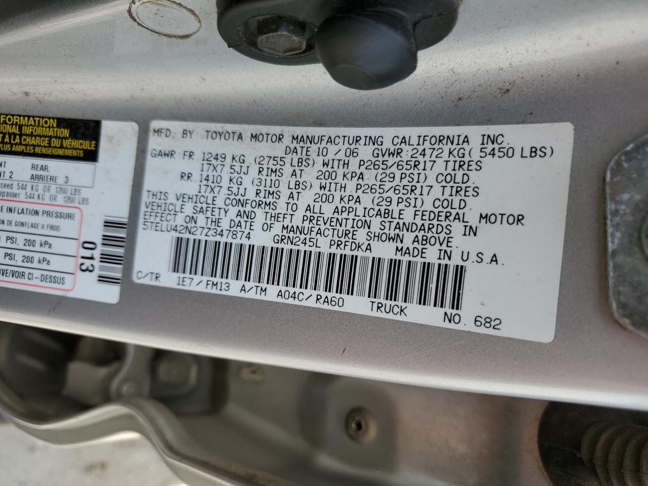 5TELU42N27Z347874 2007 Toyota Tacoma Double Cab