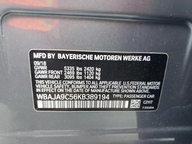 2019 BMW 530E VIN: WBAJA9C56KB389194 Lot: 58067734