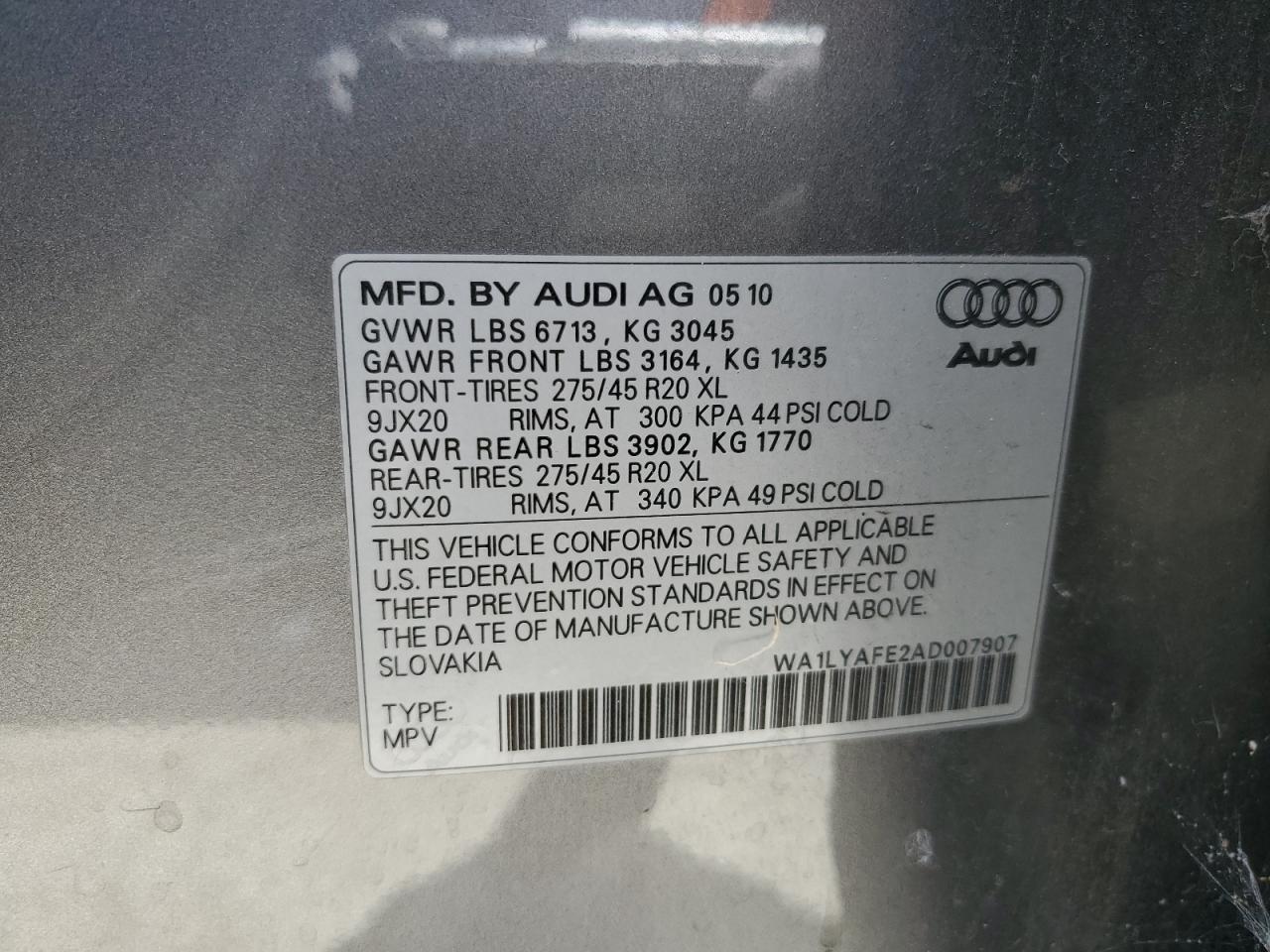 WA1LYAFE2AD007907 2010 Audi Q7 Premium Plus