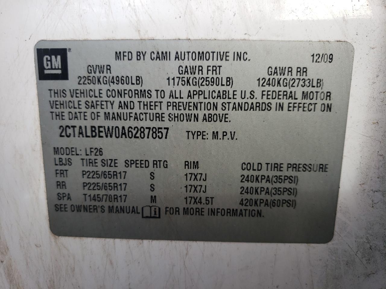 2CTALBEW0A6287857 2010 GMC Terrain Sle