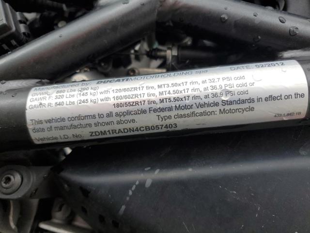 2012 DUCATI MONSTER 69 ZDM1RADN4CB057403