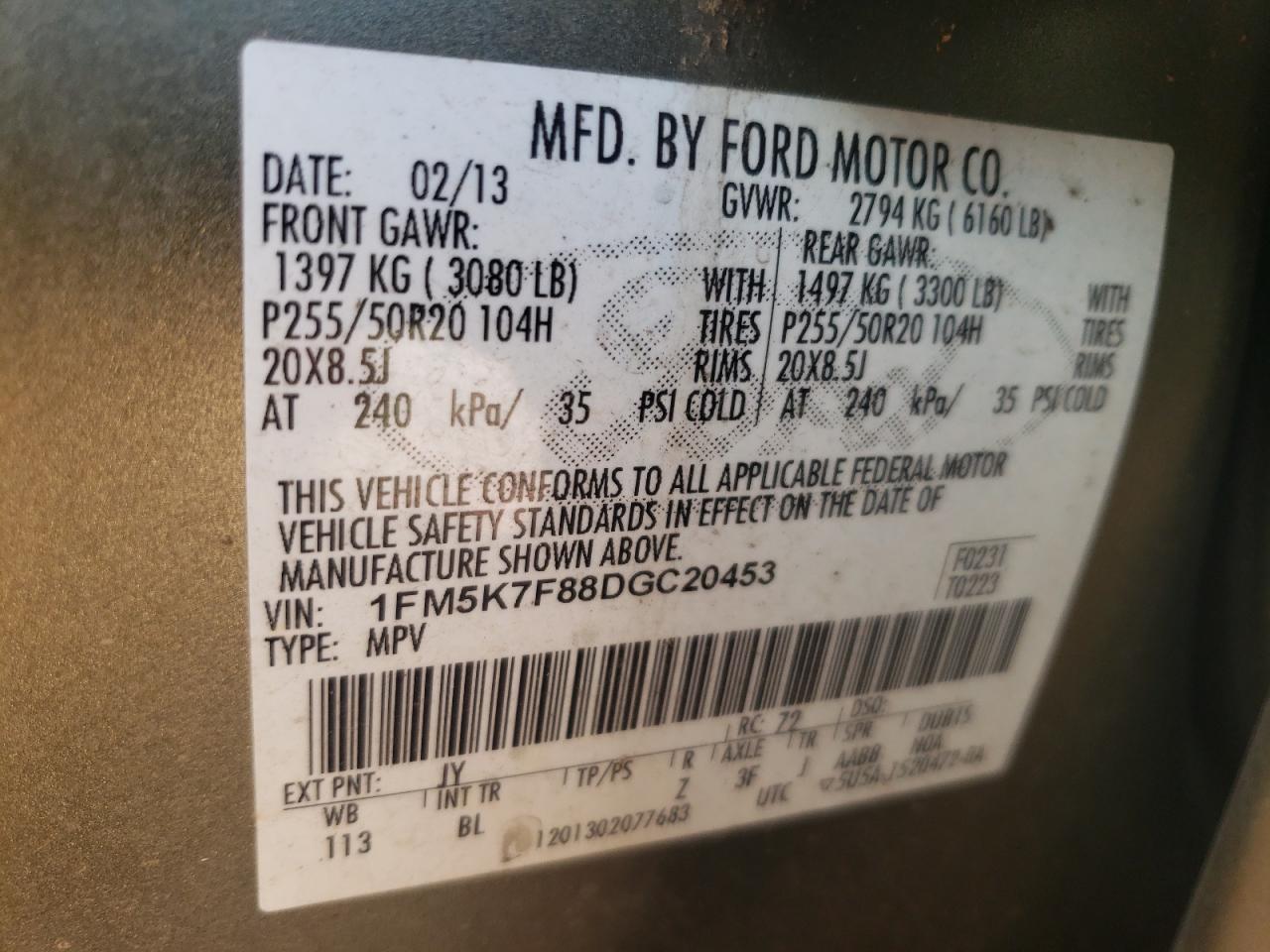 1FM5K7F88DGC20453 2013 Ford Explorer Limited