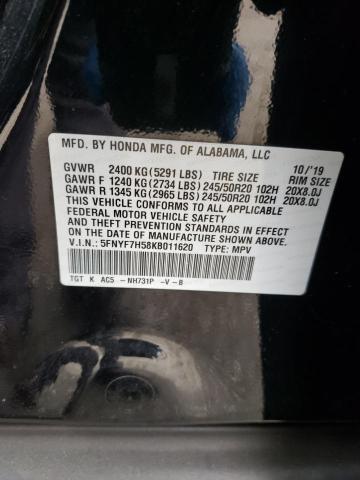 2019 Honda Passport Exl VIN: 5FNYF7H58KB011620 Lot: 57441694