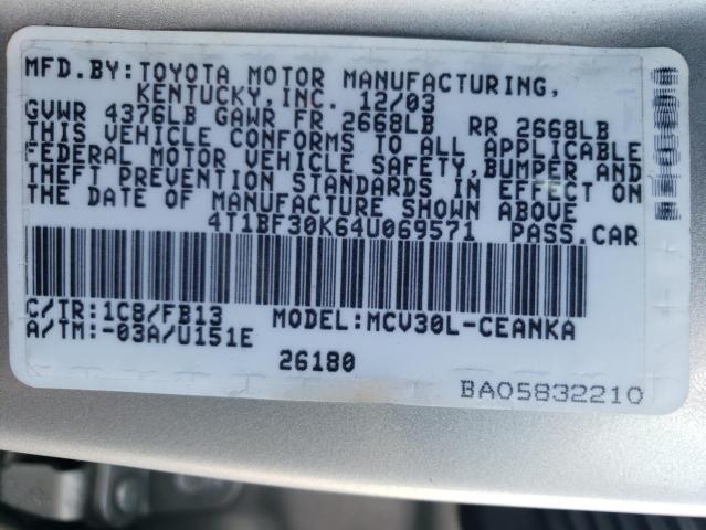 2004 Toyota Camry Le VIN: 4T1BF30K64U069571 Lot: 58077424