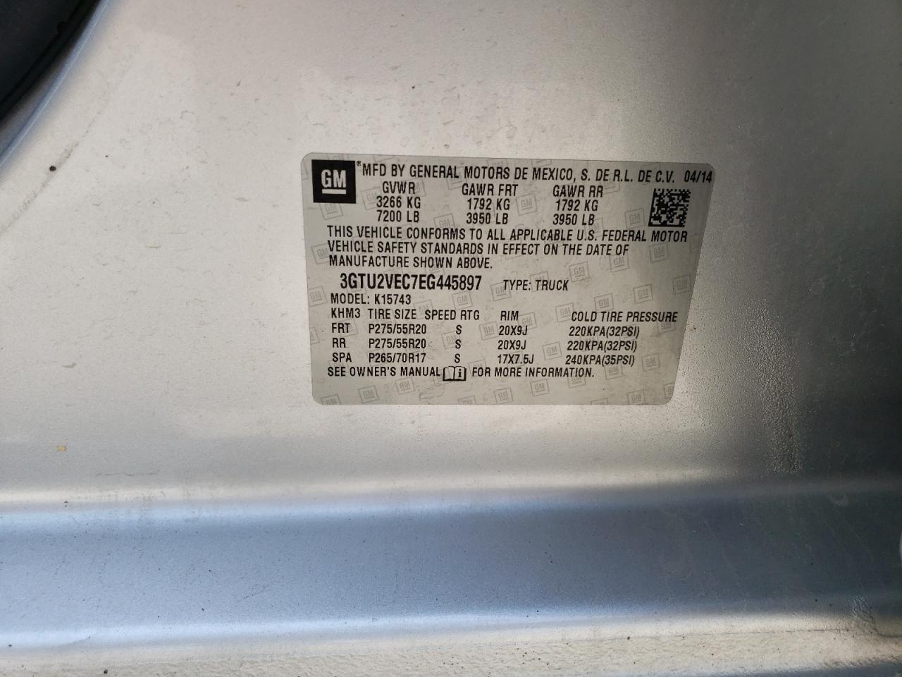 3GTU2VEC7EG445897 2014 GMC Sierra K1500 Slt