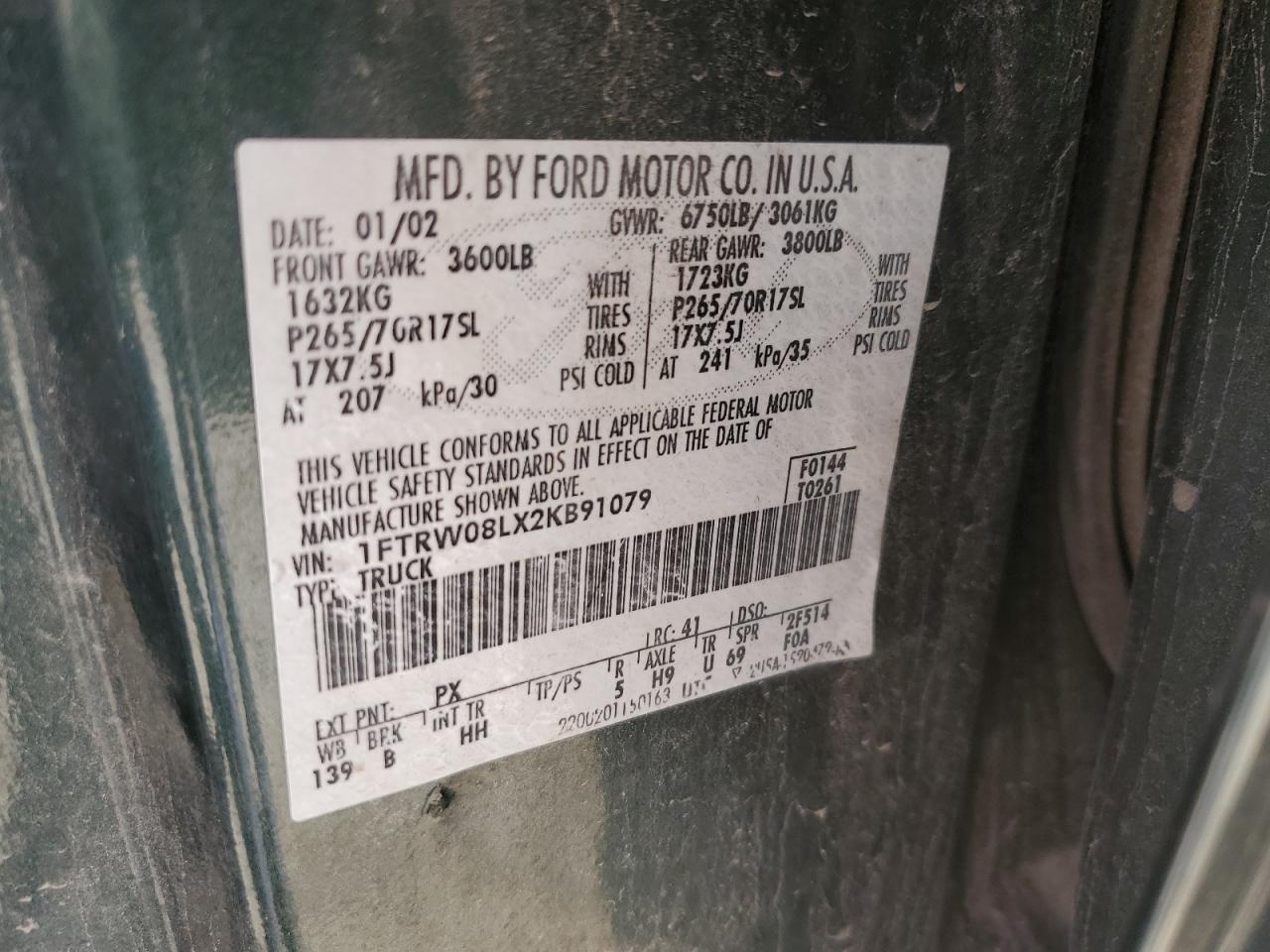 1FTRW08LX2KB91079 2002 Ford F150 Supercrew