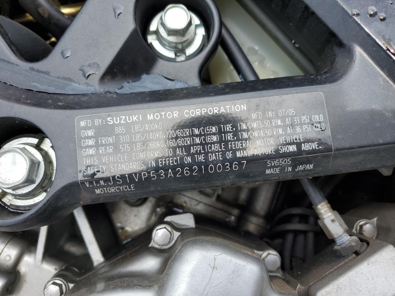 JS1VP53A262100367 2006 Suzuki Sv650