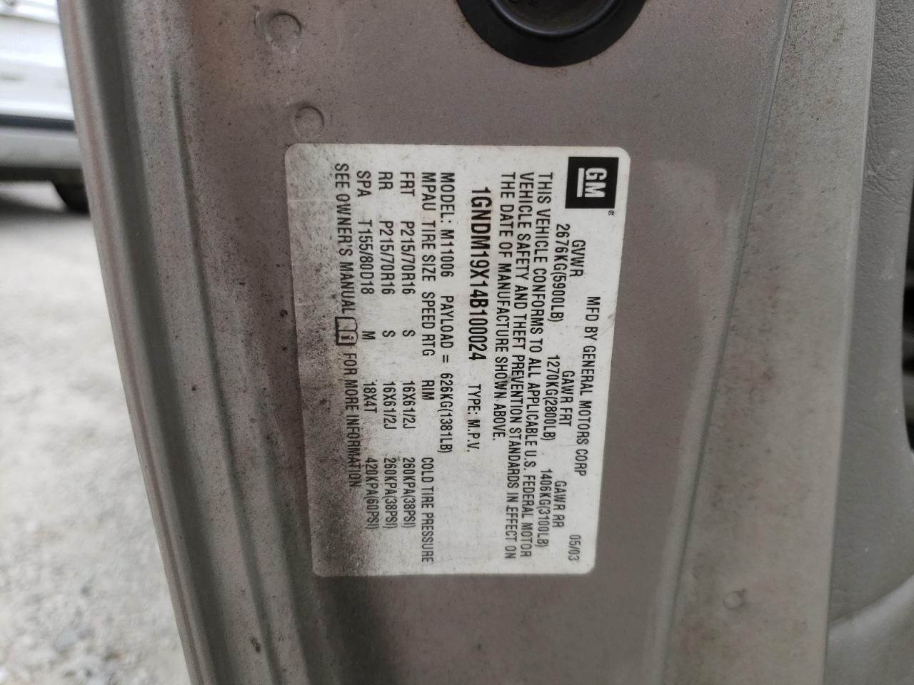 1GNDM19X14B100024 2004 Chevrolet Astro