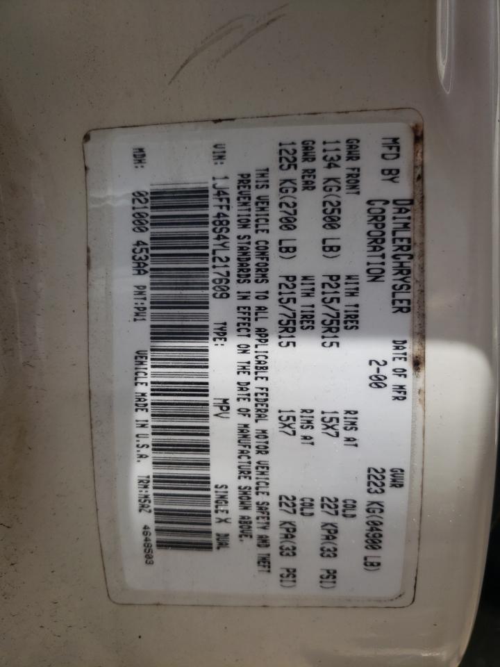 1J4FF48S4YL217609 2000 Jeep Cherokee Sport