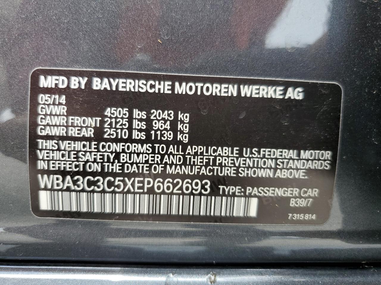 WBA3C3C5XEP662693 2014 BMW 320 I xDrive