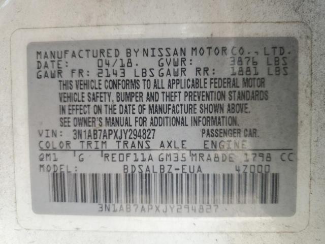 2018 Nissan Sentra S VIN: 3N1AB7APXJY294827 Lot: 58931934