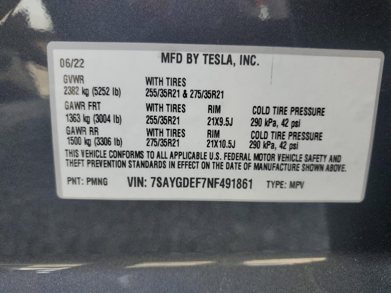 7SAYGDEF7NF491861 2022 Tesla Model Y