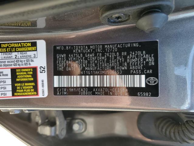 VIN 4T1G11AK0MU536653 2021 Toyota Camry, SE no.12