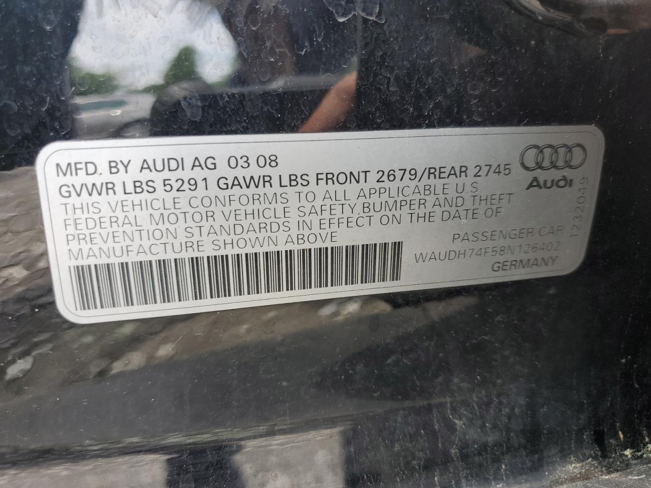 WAUDH74F58N126402 2008 Audi A6 3.2 Quattro