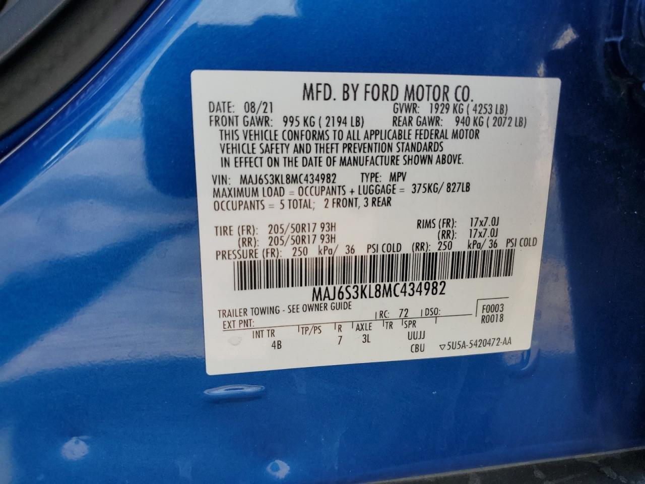 MAJ6S3KL8MC434982 2021 Ford Ecosport Titanium