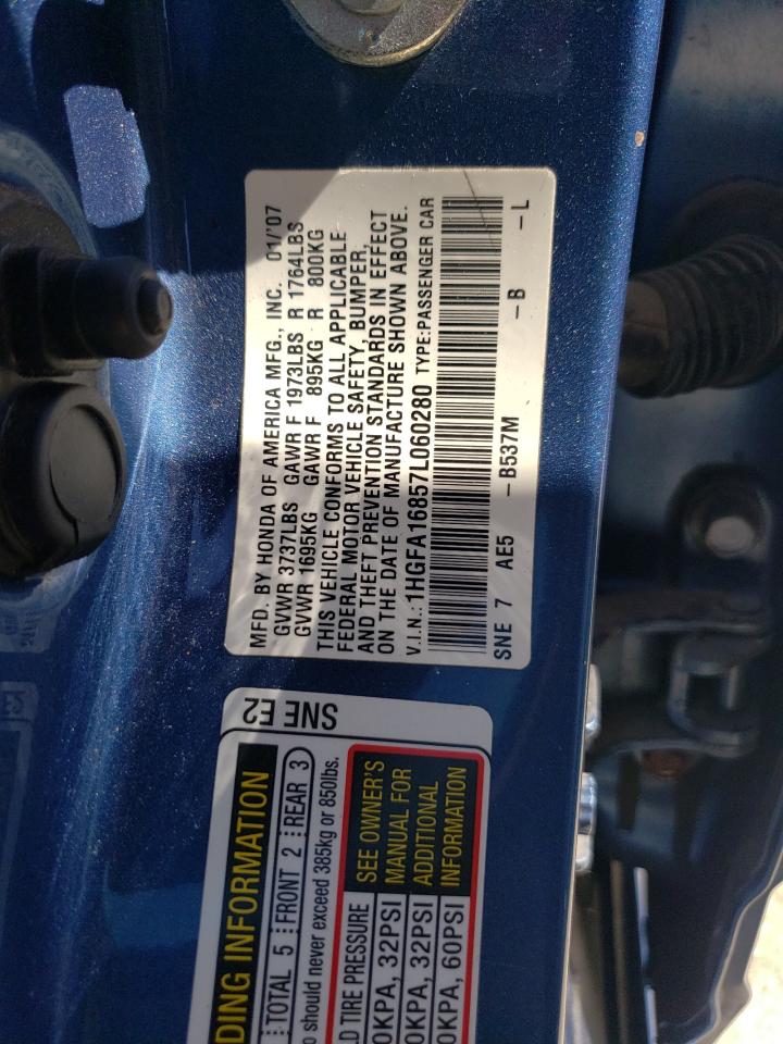 1HGFA16857L060280 2007 Honda Civic Ex