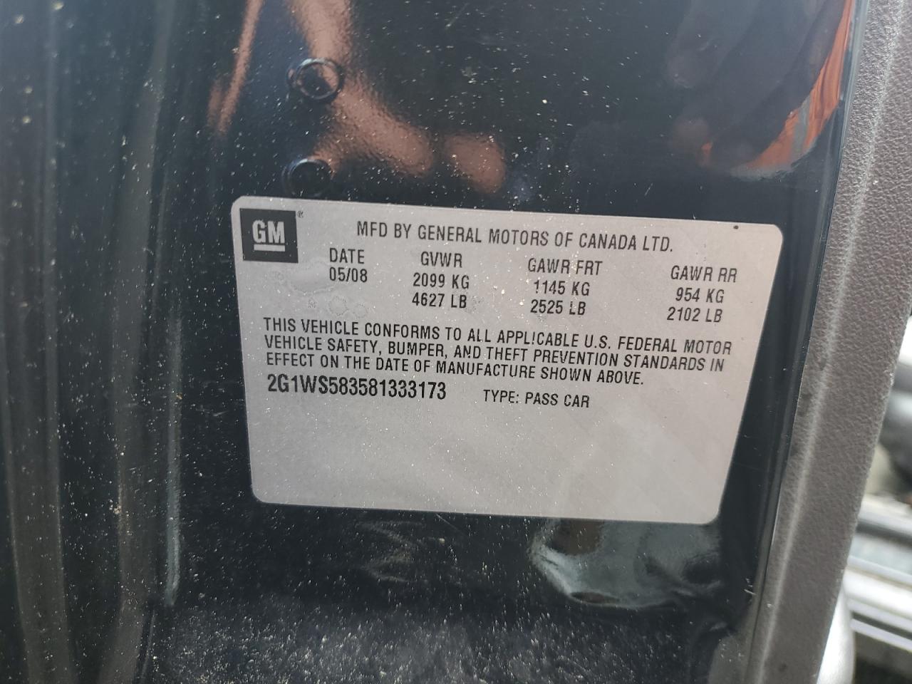 2G1WS583581333173 2008 Chevrolet Impala Police