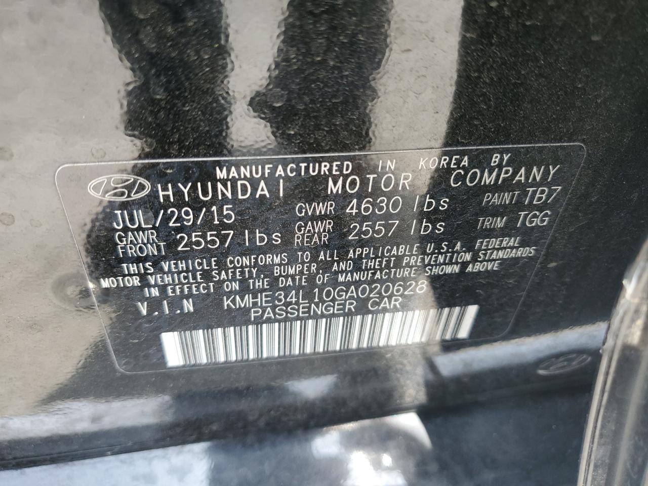 KMHE34L10GA020628 2016 Hyundai Sonata Hybrid