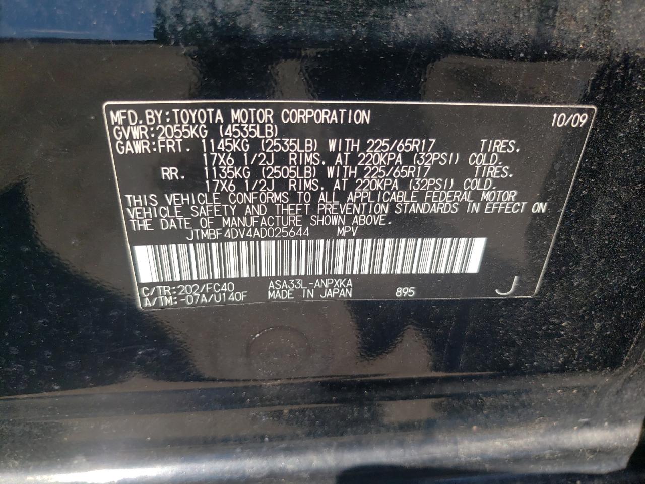 JTMBF4DV4AD025644 2010 Toyota Rav4