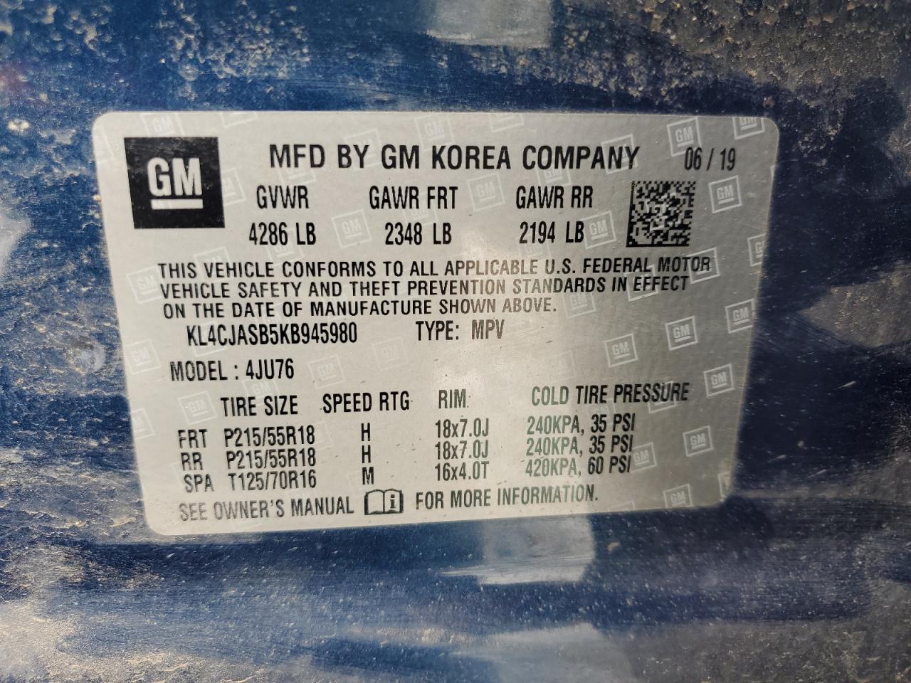 KL4CJASB5KB945980 2019 Buick Encore Preferred