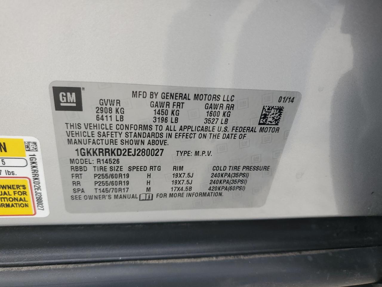 1GKKRRKD2EJ280027 2014 GMC Acadia Slt-1