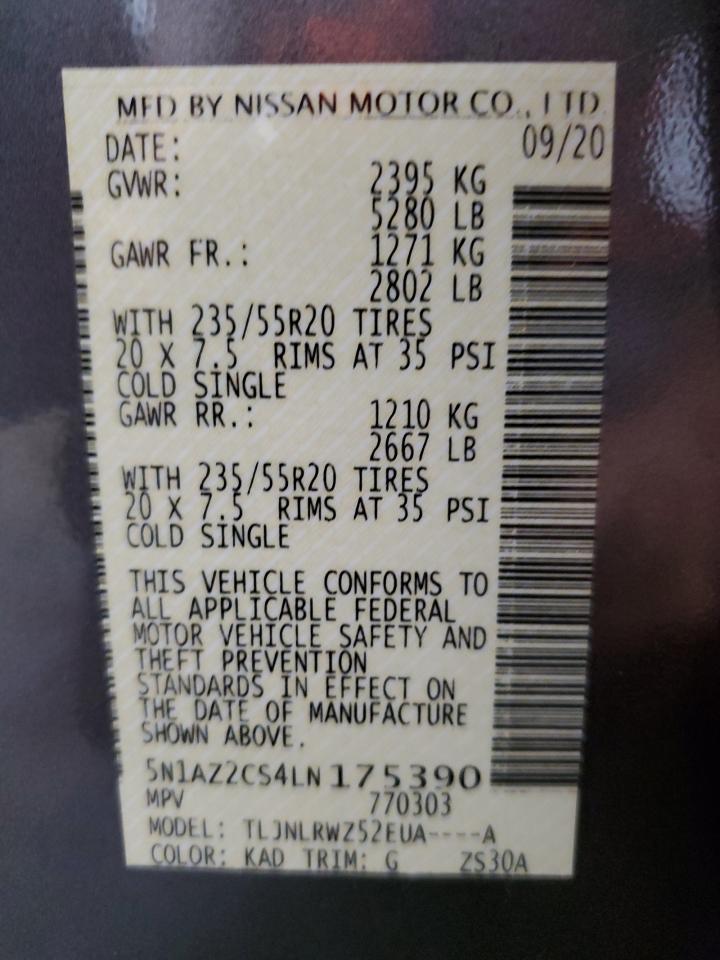 5N1AZ2CS4LN175390 2020 Nissan Murano Sl