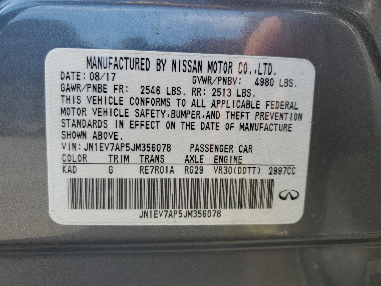 JN1EV7AP5JM356078 2018 Infiniti Q50 Luxe