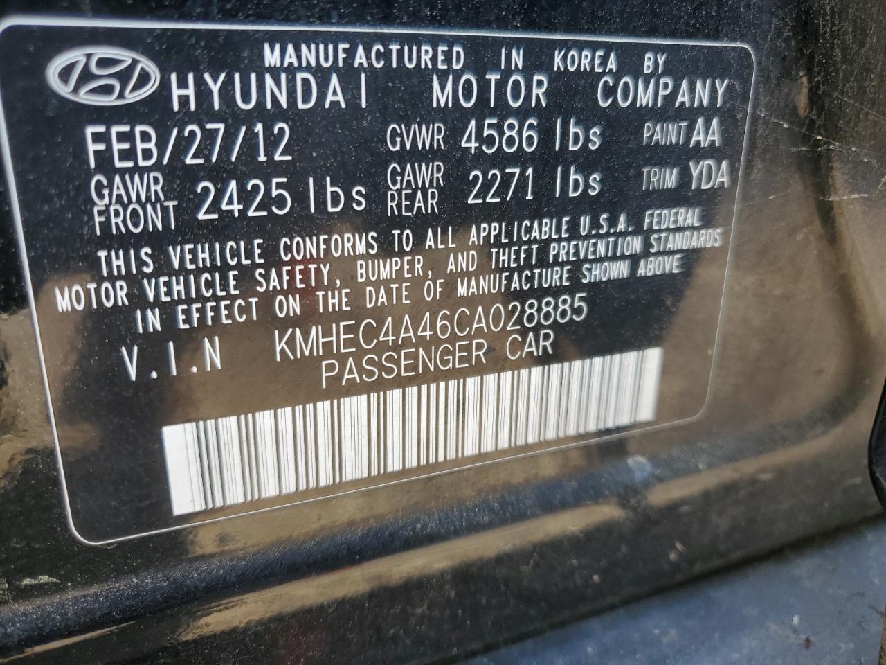 2012 Hyundai Sonata Hybrid vin: KMHEC4A46CA028885