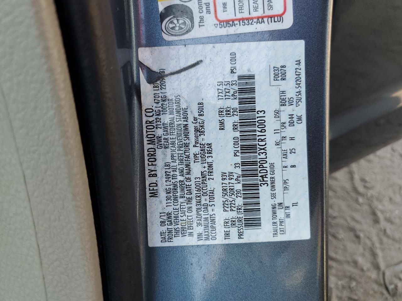 3FADP0L3XCR160013 2012 Ford Fusion Hybrid