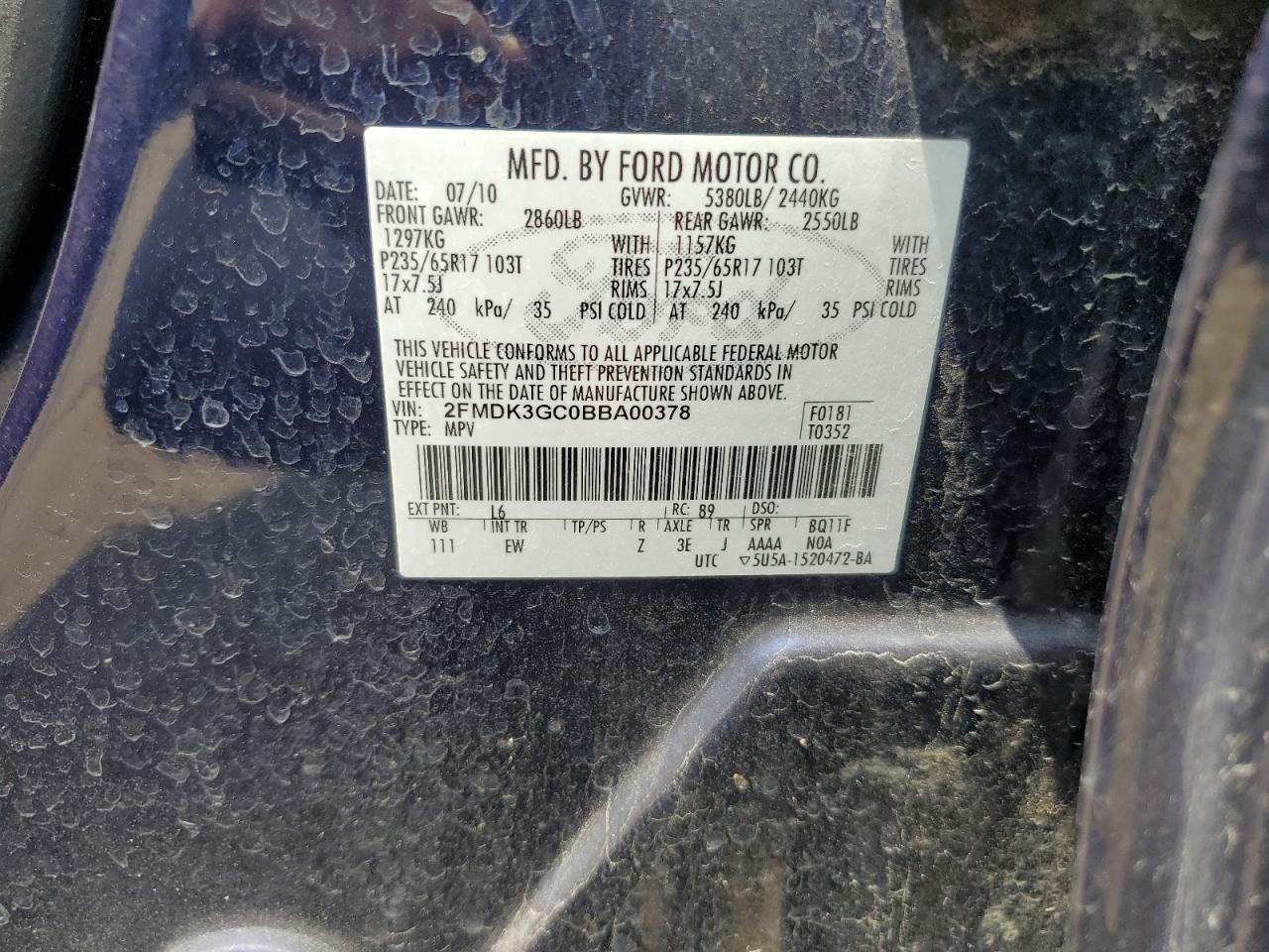 2FMDK3GC0BBA00378 2011 Ford Edge Se