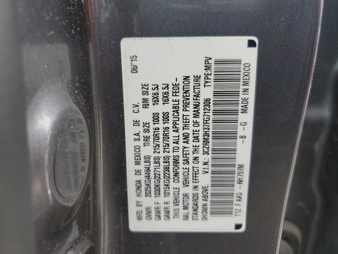 3CZRM3H37FG712306 2015 Honda Cr-V Lx