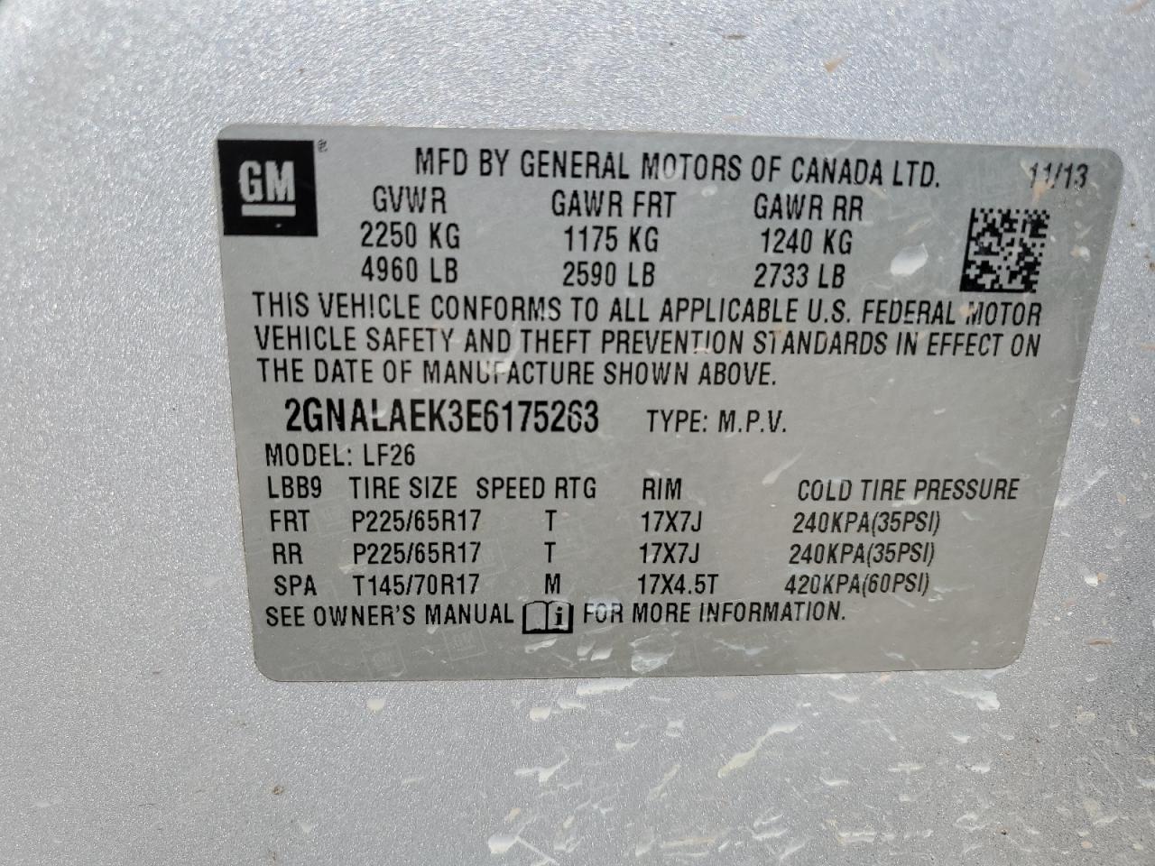 2GNALAEK3E6175263 2014 Chevrolet Equinox Ls