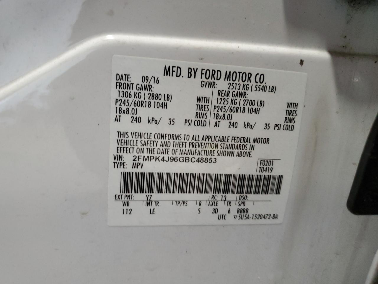 2FMPK4J96GBC48853 2016 Ford Edge Sel