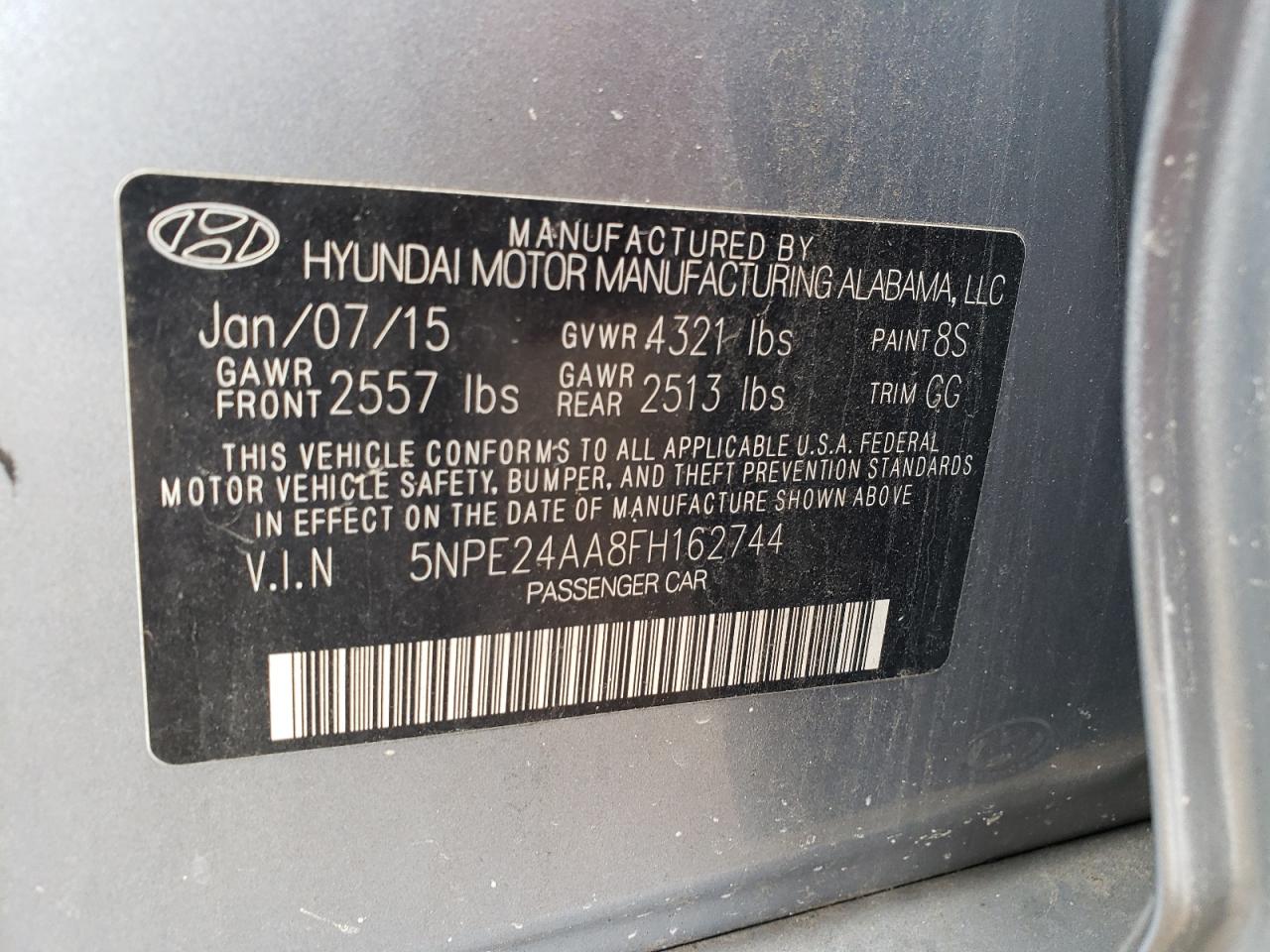 5NPE24AA8FH162744 2015 Hyundai Sonata Eco