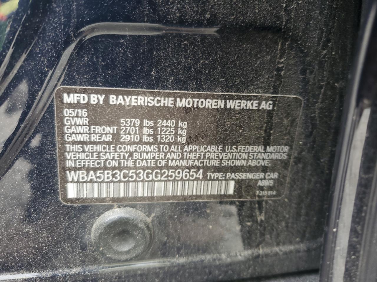 WBA5B3C53GG259654 2016 BMW 535 Xi