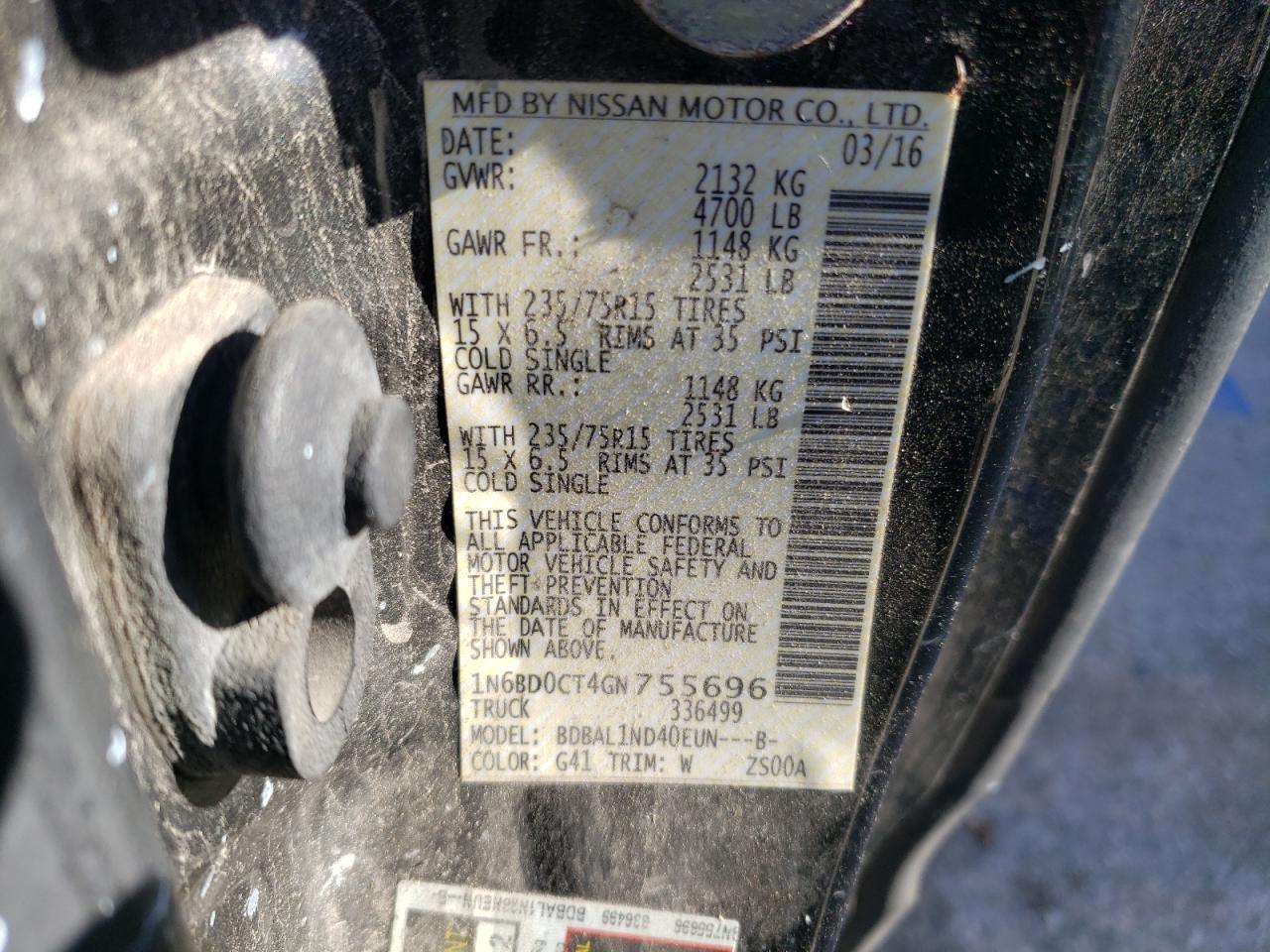 1N6BD0CT4GN755696 NISSAN FRONTIER 2016