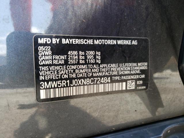 2022 BMW 330I VIN: 3MW5R1J0XN8C72484 Lot: 57924074
