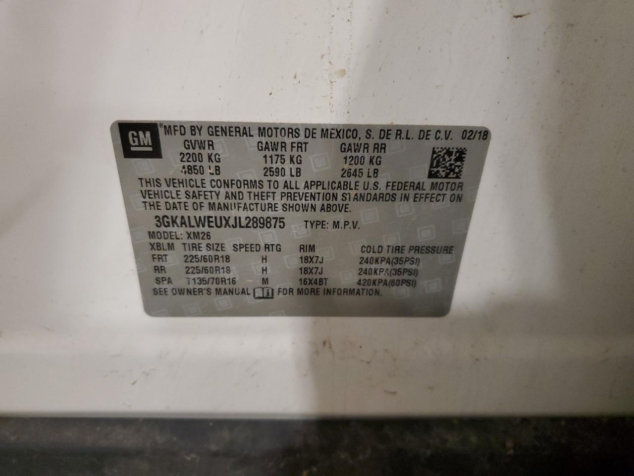 3GKALWEUXJL289875 2018 GMC Terrain Slt