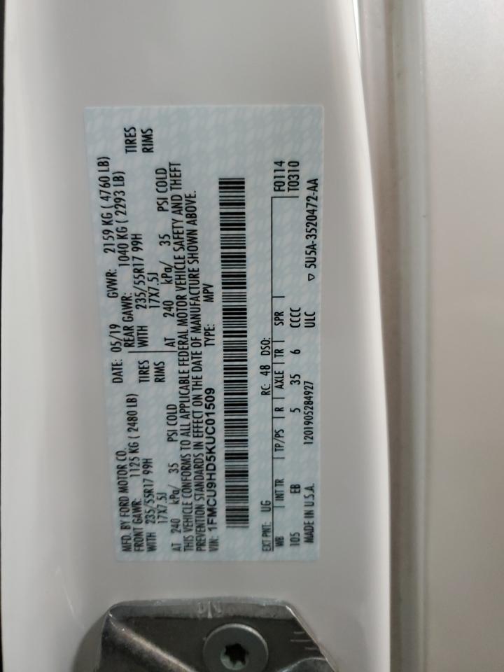 1FMCU9HD5KUC01509 FORD ESCAPE 2019